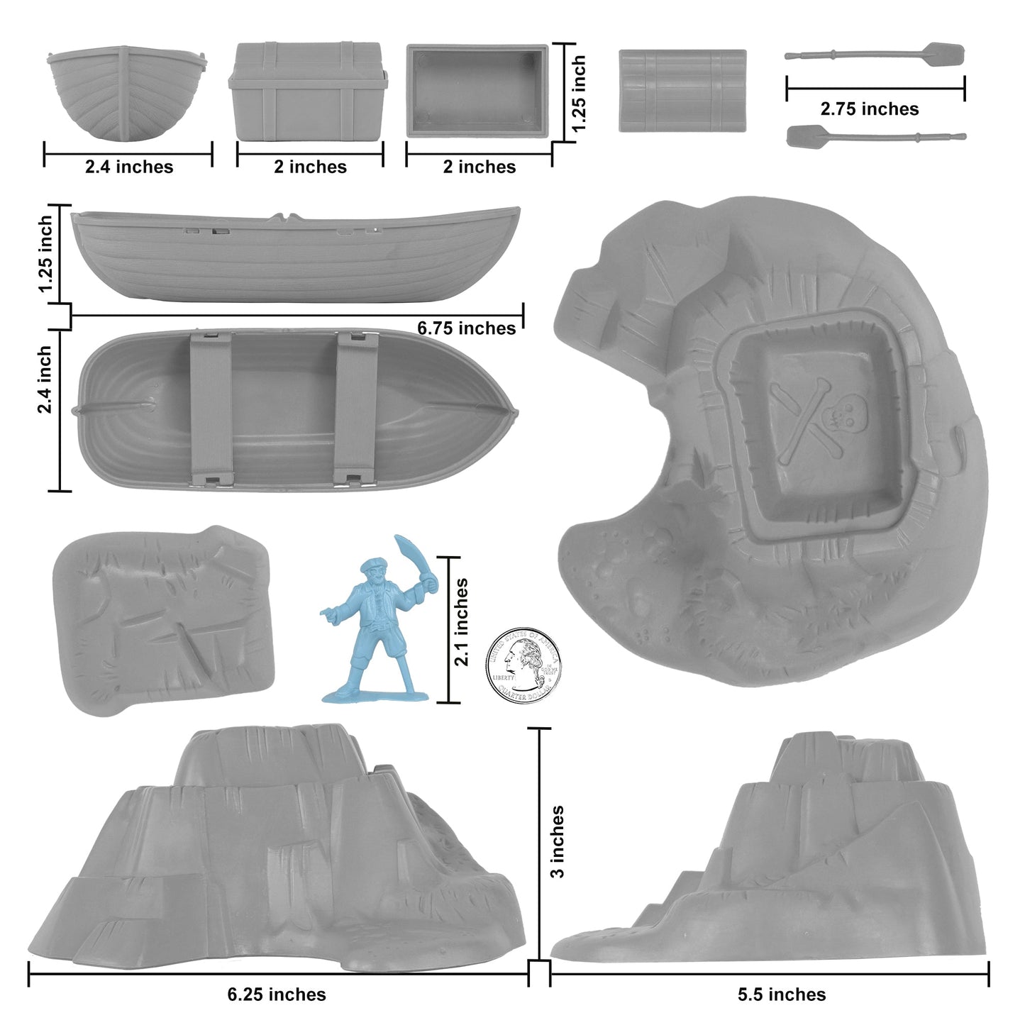 Tim Mee Toy Pirates of Treasure Island Powder Blue and Gray 28pc Playset Scale