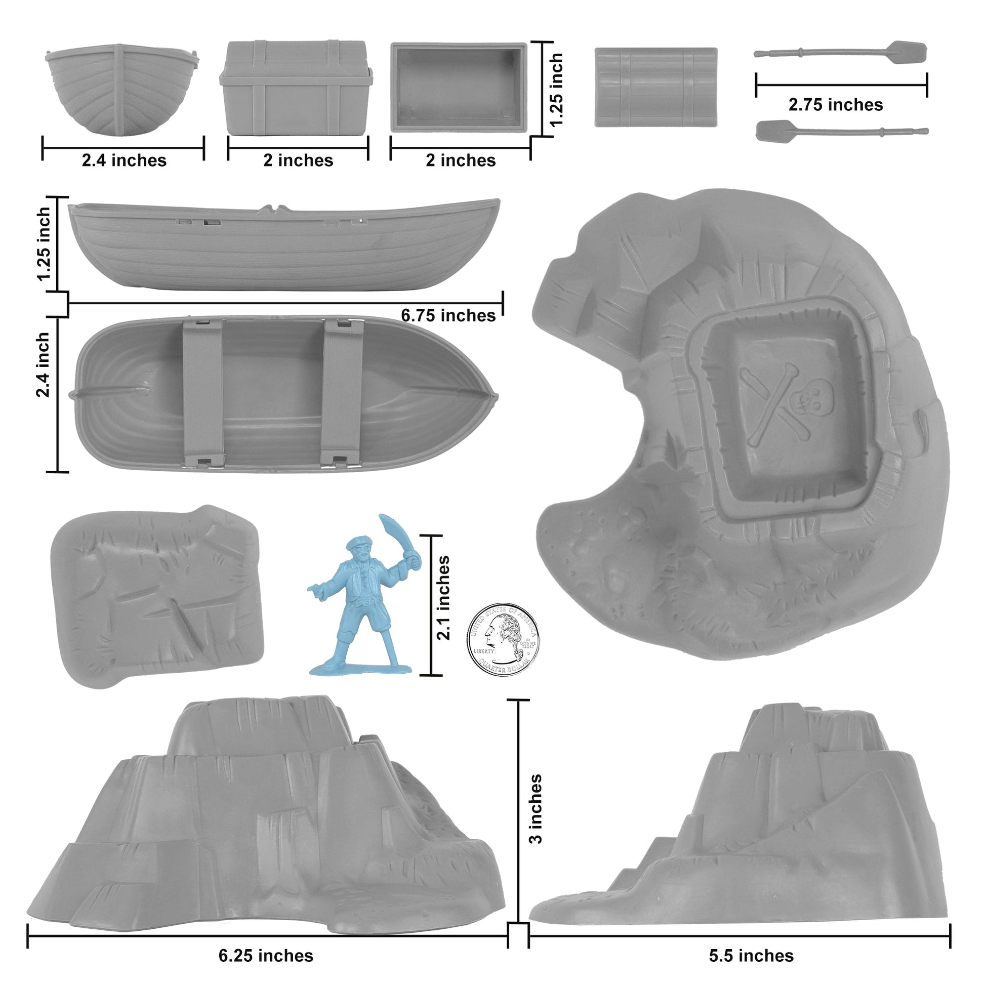 Tim Mee Toy Pirates of Treasure Island Powder Blue and Gray 28pc Playset Scale