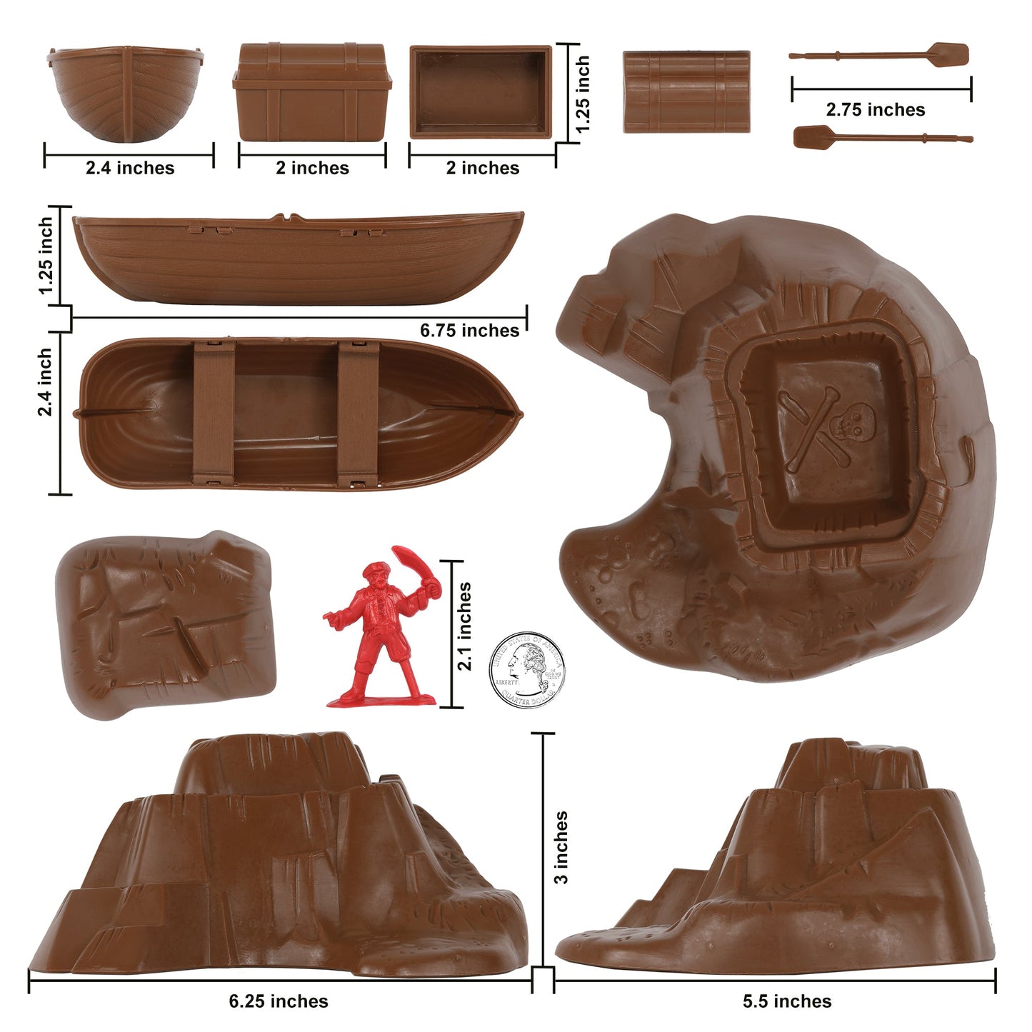 Tim Mee Toy Pirates of Treasure Island Red and Brown 28pc Playset Scale