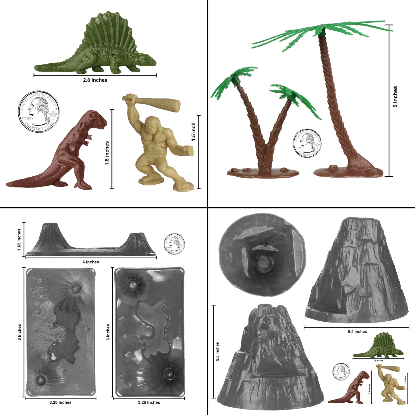 Tim Mee Toy Prehistoric Cavemen and Dinosaurs Bucket Playset Scale