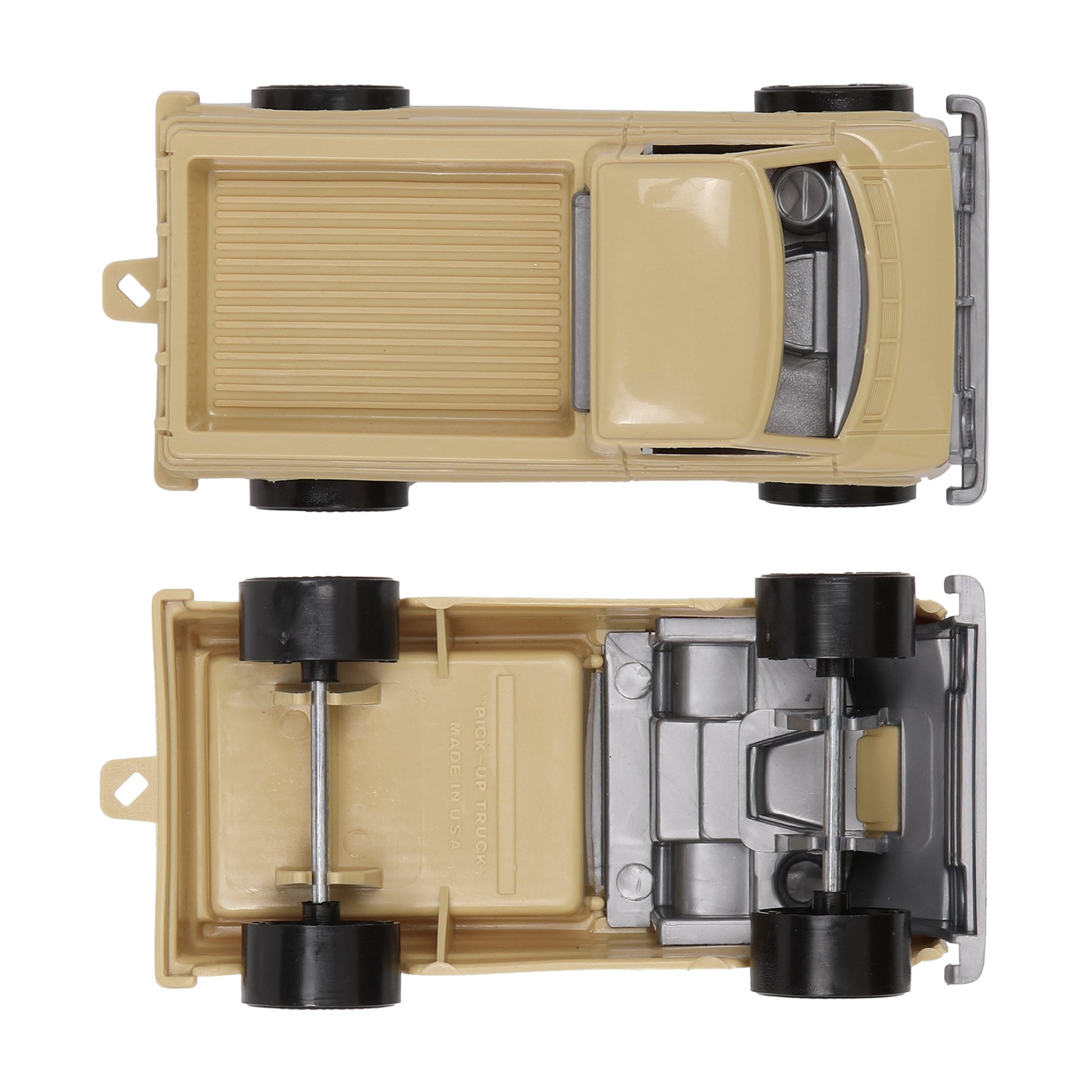Tim Mee Toy Battle Transport Light Trucks Tan Color Pickup Top & Bottom Views