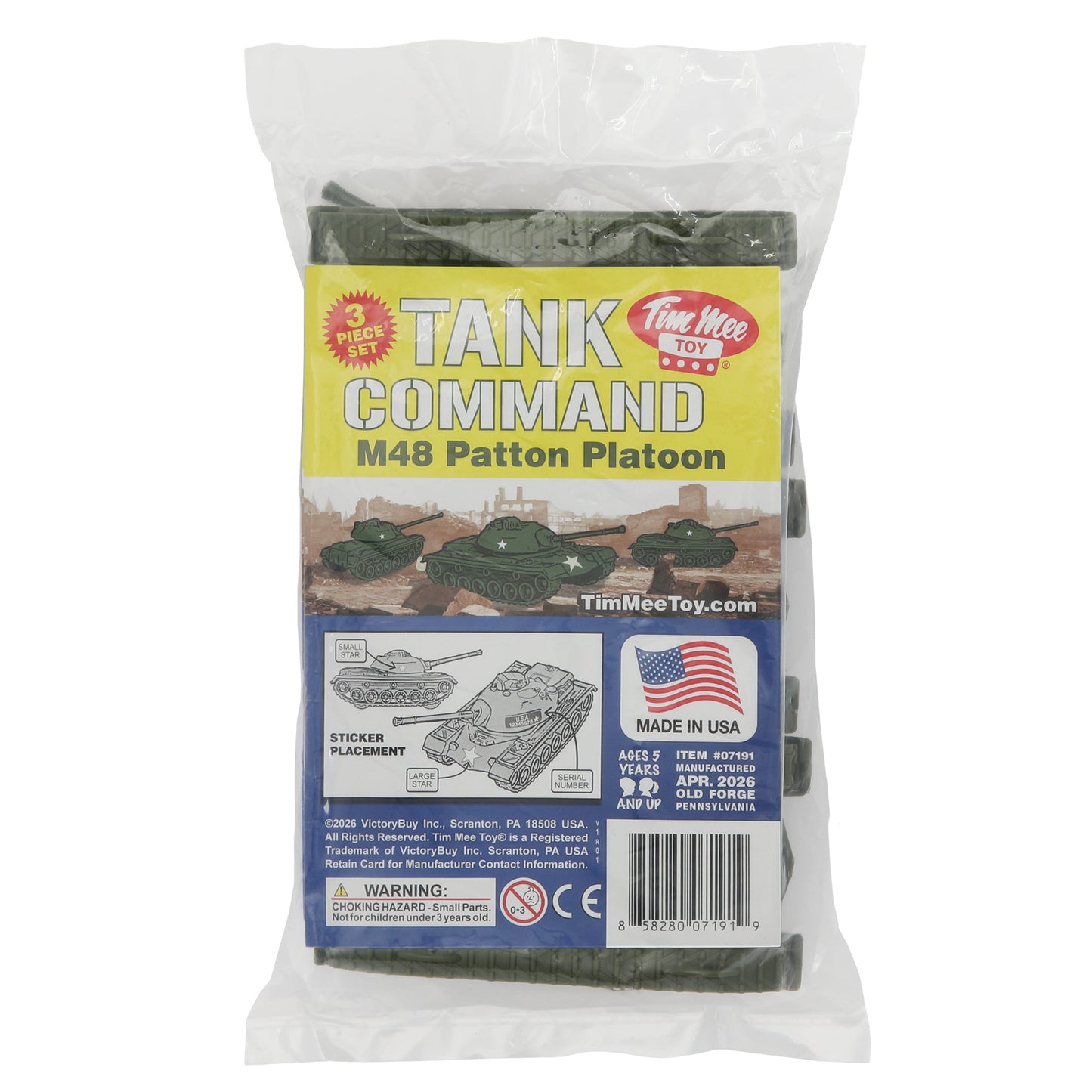 Tim Mee Toy M48 Patton Tank Olive-Green 3 Piece Package 
