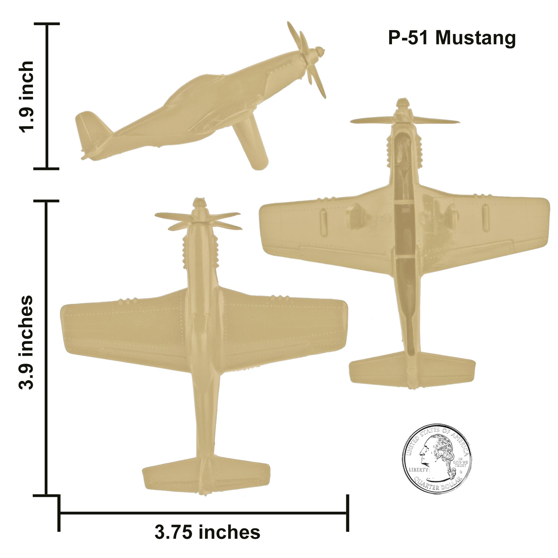 Tim Mee Toy WW2 Fighter Planes Tan P-51 Mustang Scale