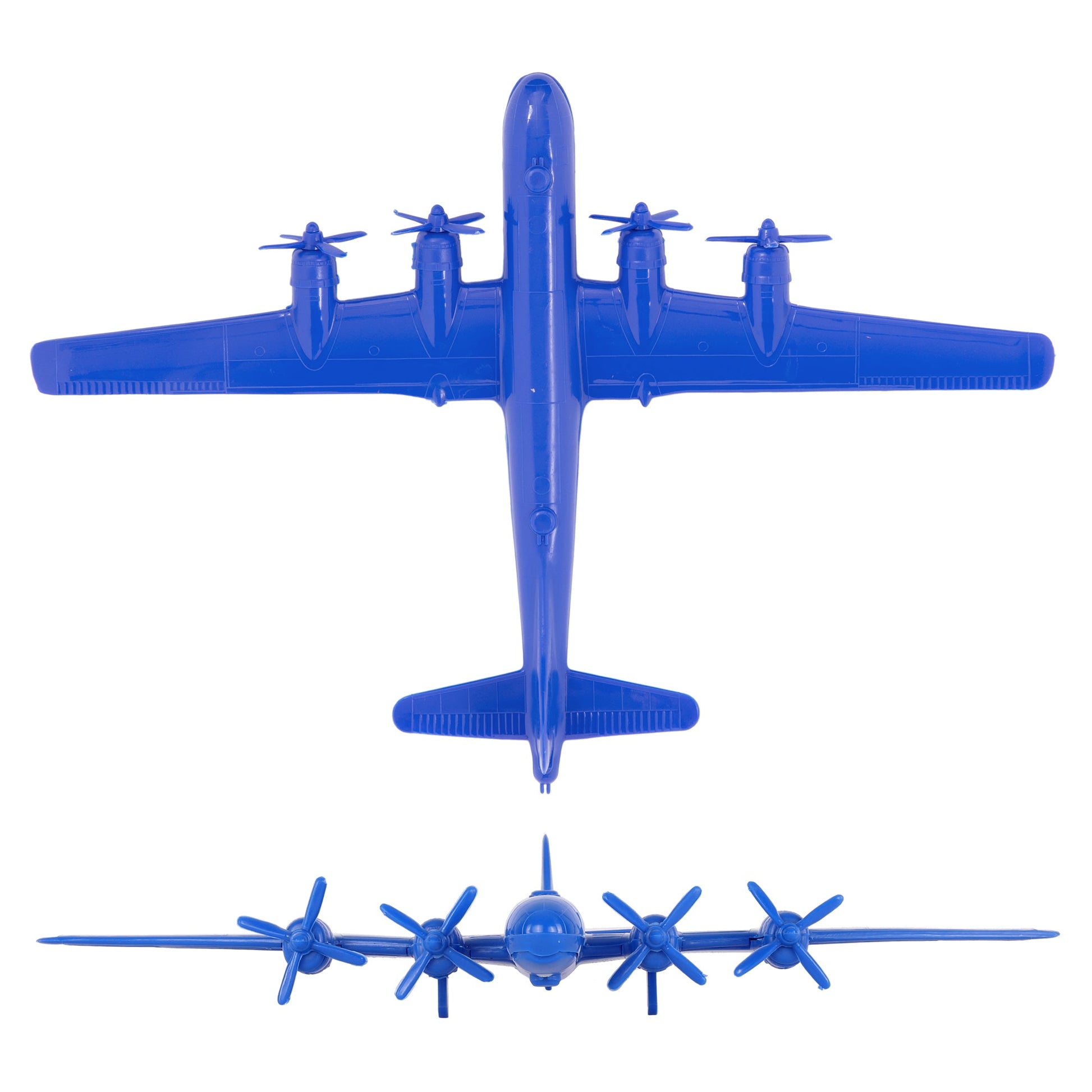Tim Mee Toy WW2 B-29 Superfortress Bomber Plane Blue Color Plastic Army Men Aircraft Top and Front Views