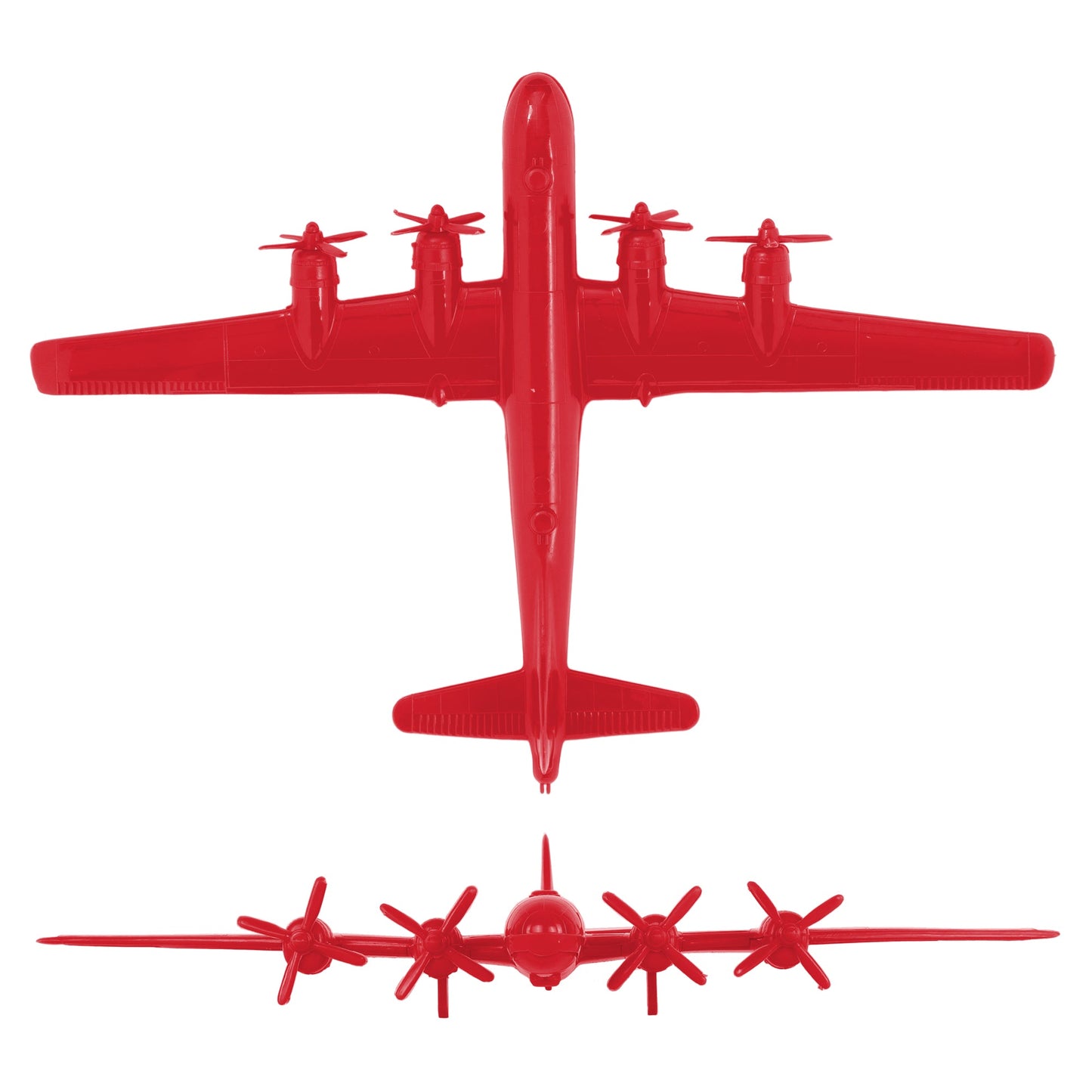Tim Mee Toy WW2 B-29 Superfortress Bomber Plane Red Color Plastic Army Men Aircraft Top and Front Views