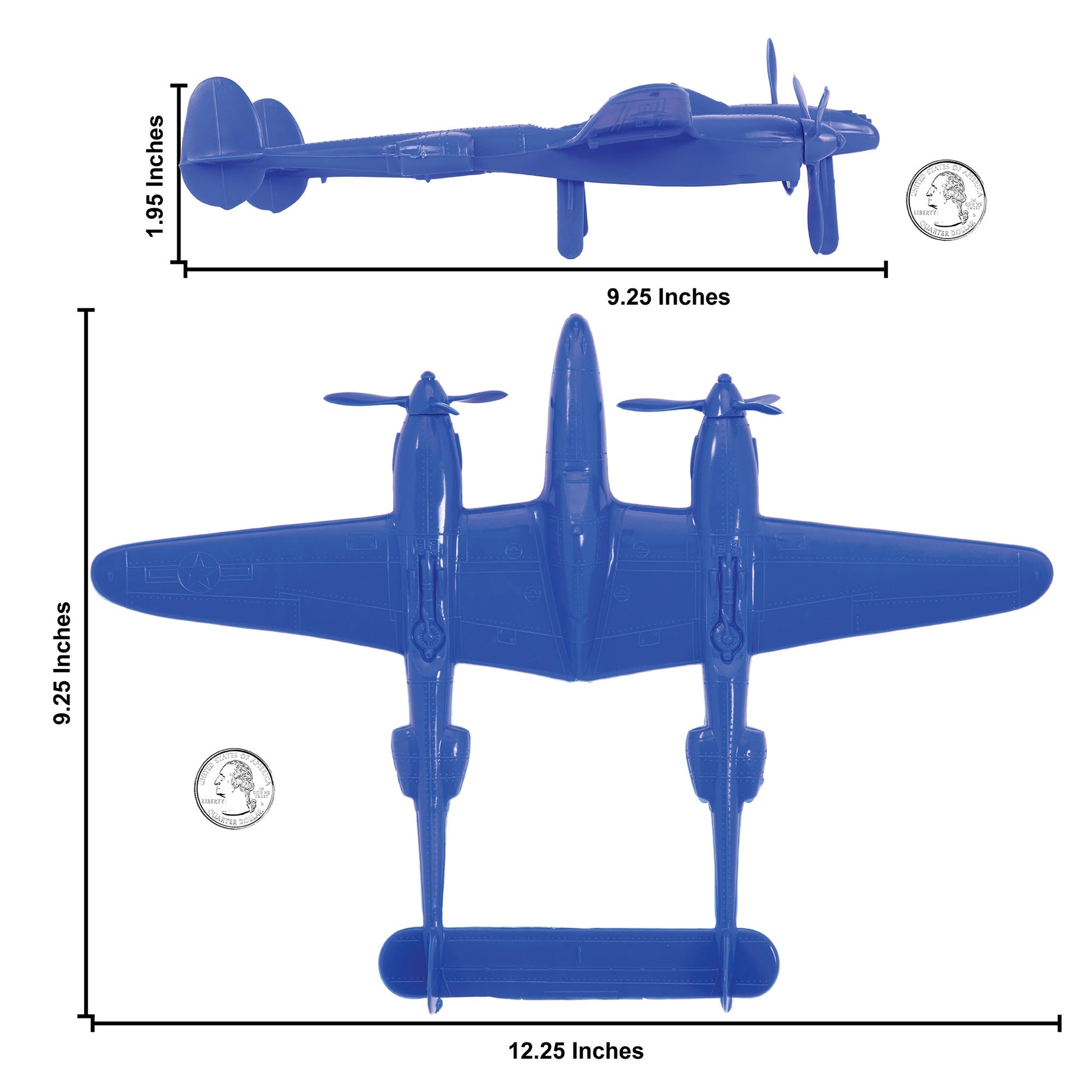 Tim Mee Toy WW2 P-38 Lightning Blue Color Plastic Fighter Planes Scale