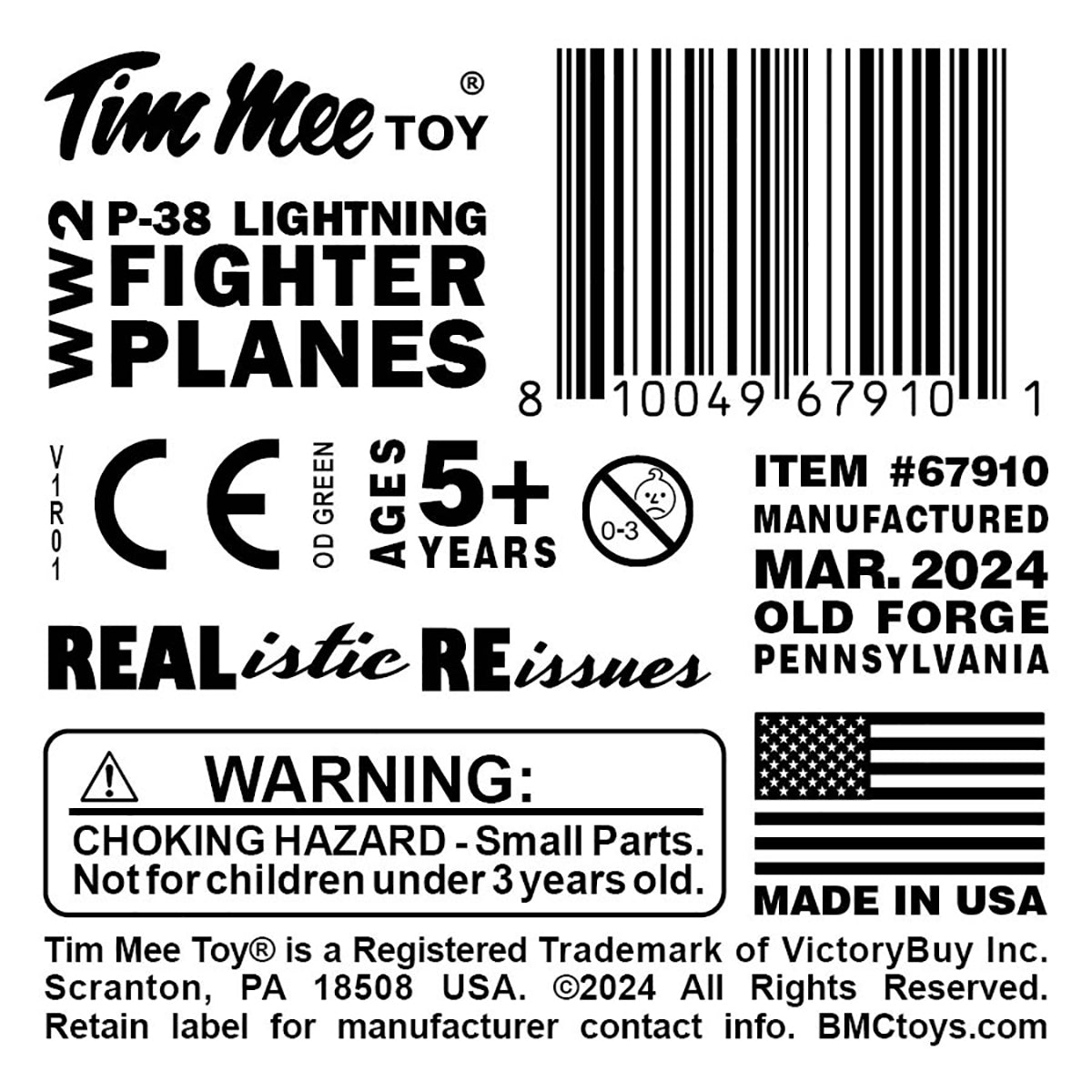 Tim Mee Toy WW2 P-38 Lightning OD Green Color Plastic Fighter Planes Label Art