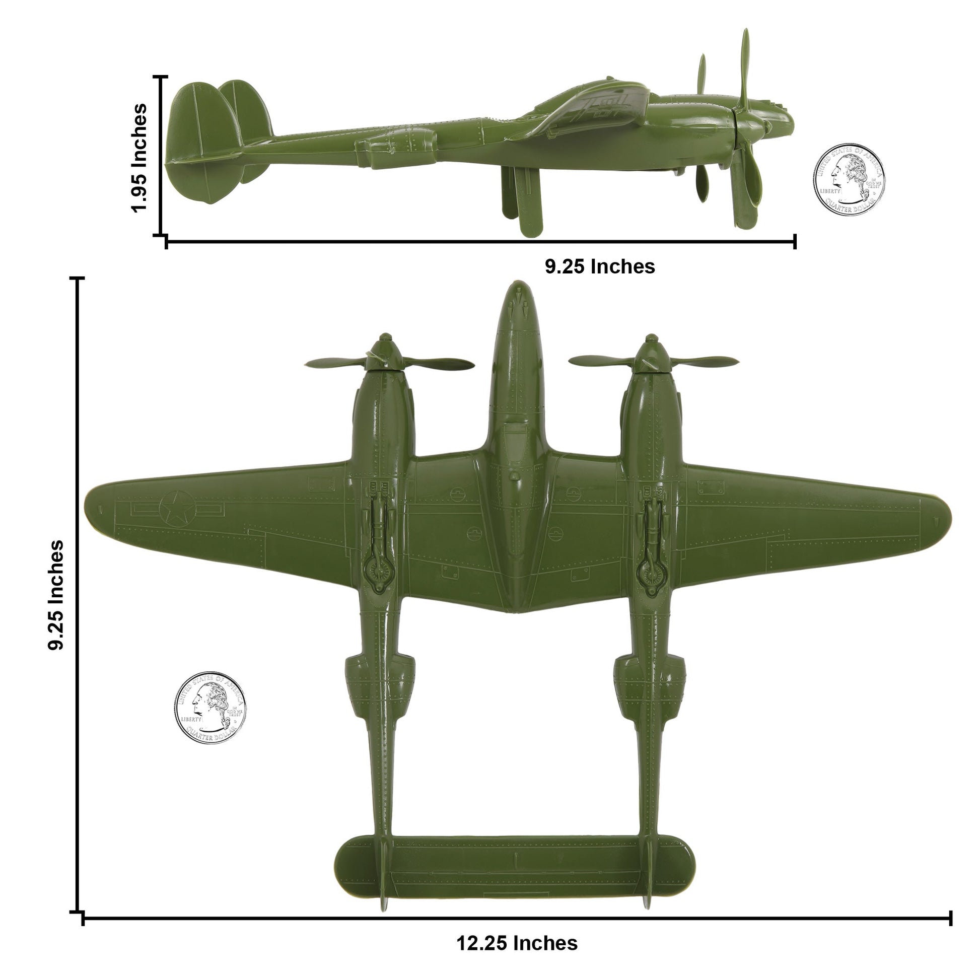 Tim Mee Toy WW2 P-38 Lightning OD Green Color Plastic Fighter Planes Scale