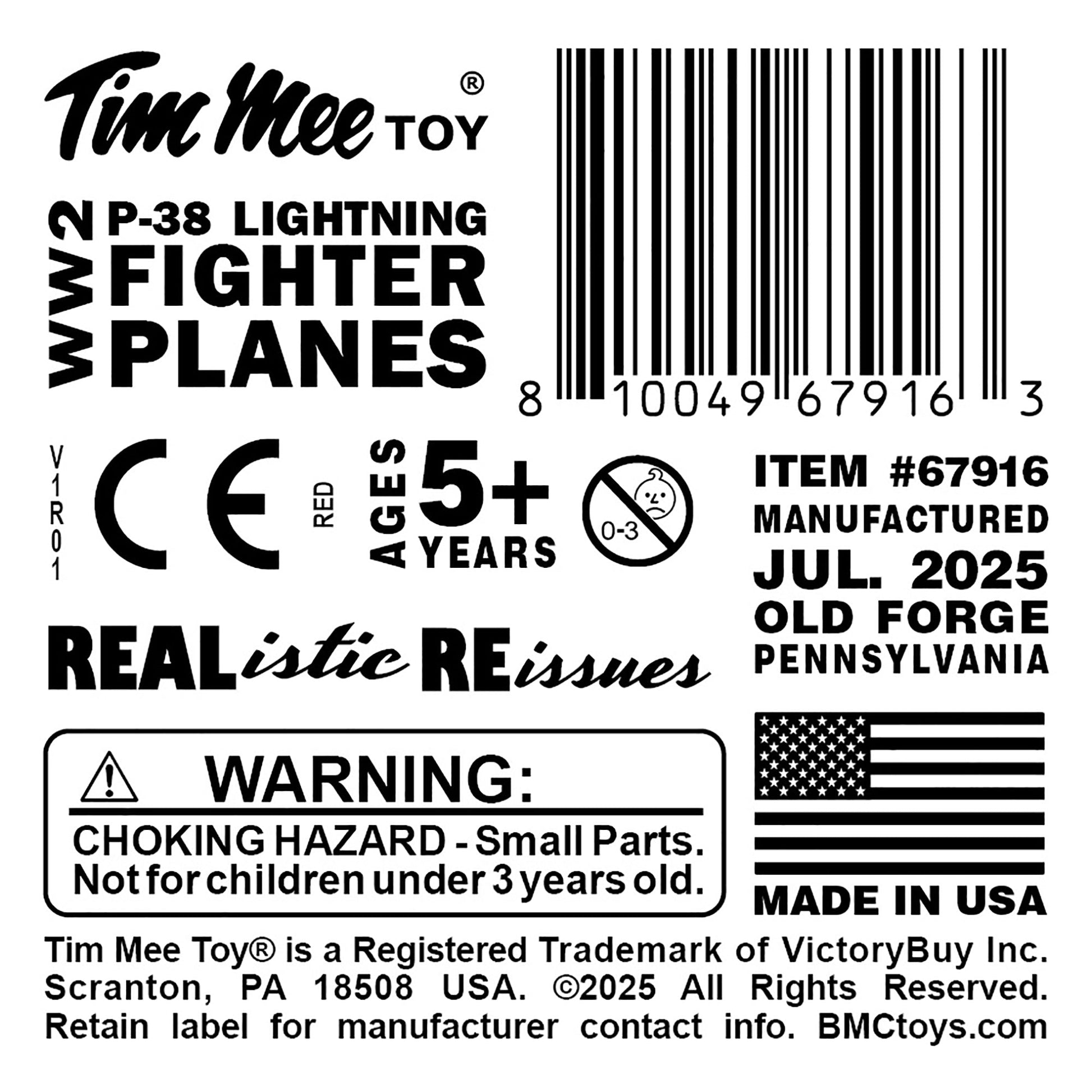Tim Mee Toy WW2 P-38 Lightning Red Color Plastic Fighter Planes Label Art
