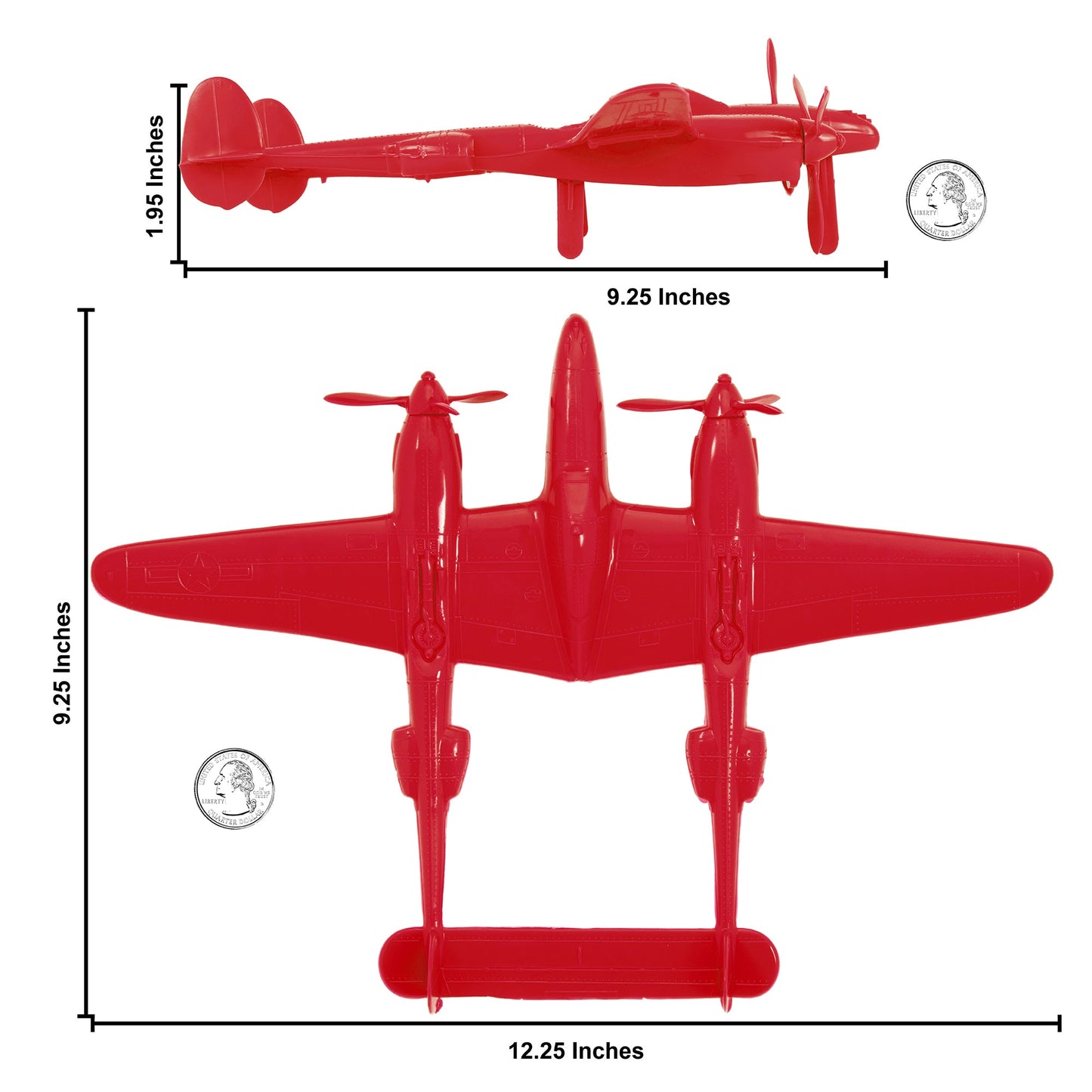 Tim Mee Toy WW2 P-38 Lightning Red Color Plastic Fighter Planes Scale