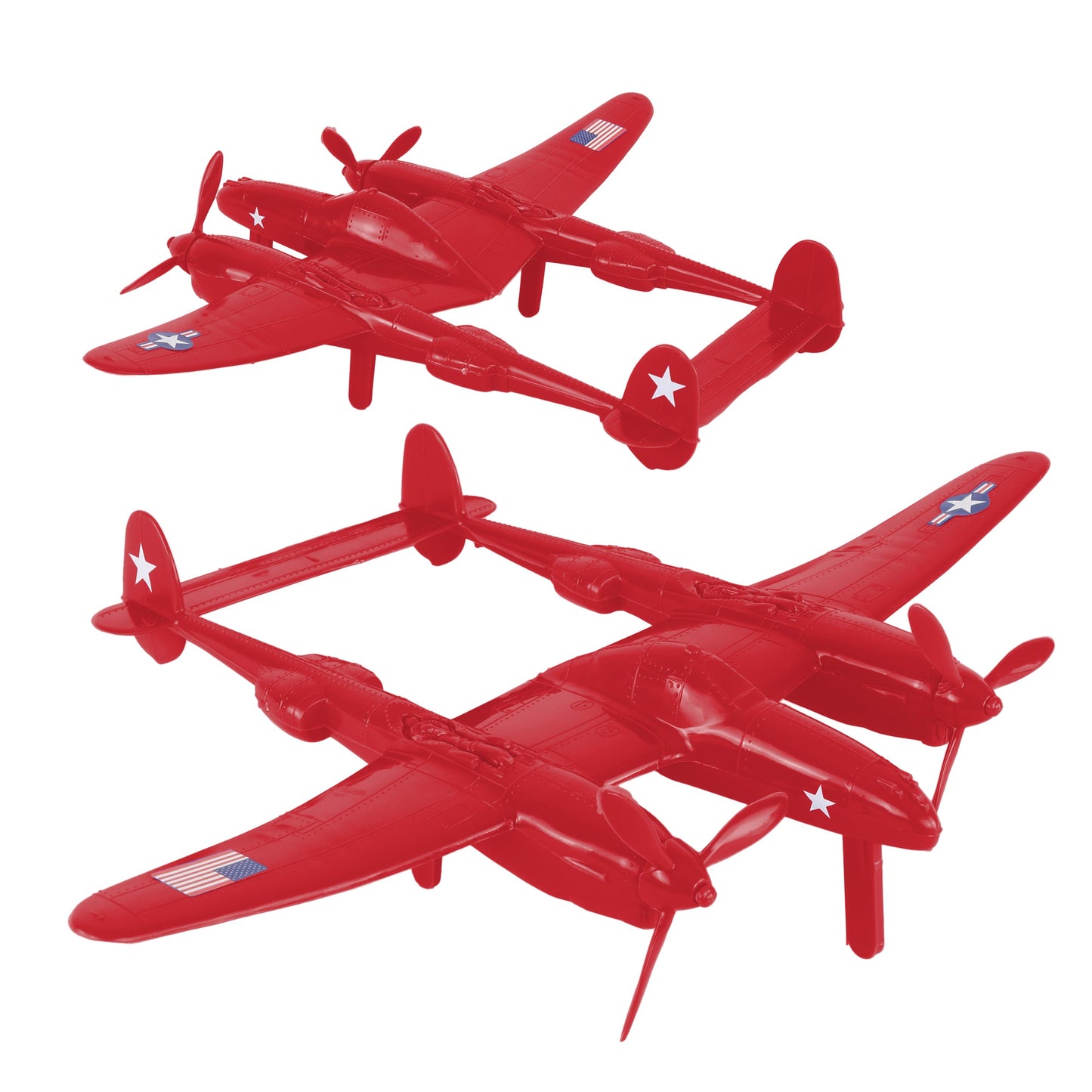 Tim Mee Toy WW2 P-38 Lightning Red Color Plastic Fighter Planes Vignette 