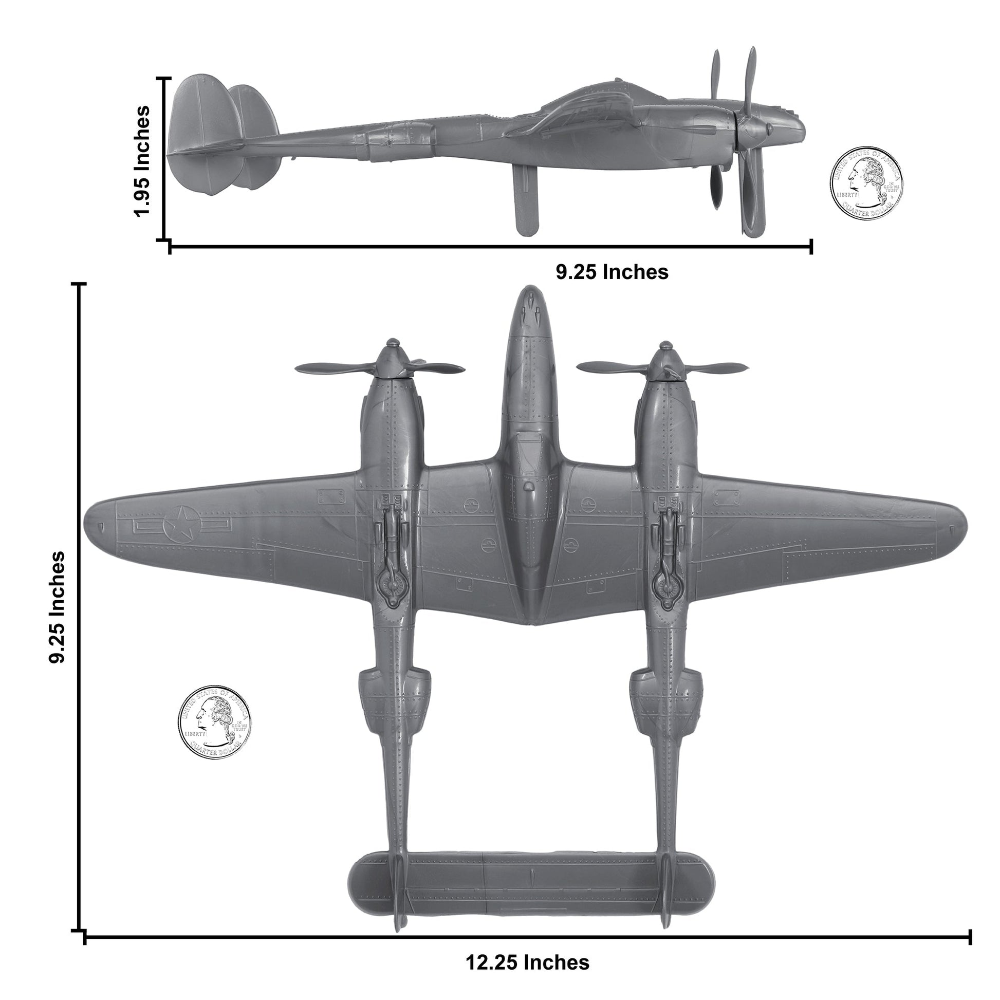 Tim Mee Toy WW2 P-38 Lightning Silver-Gray Color Plastic Fighter Planes Scale